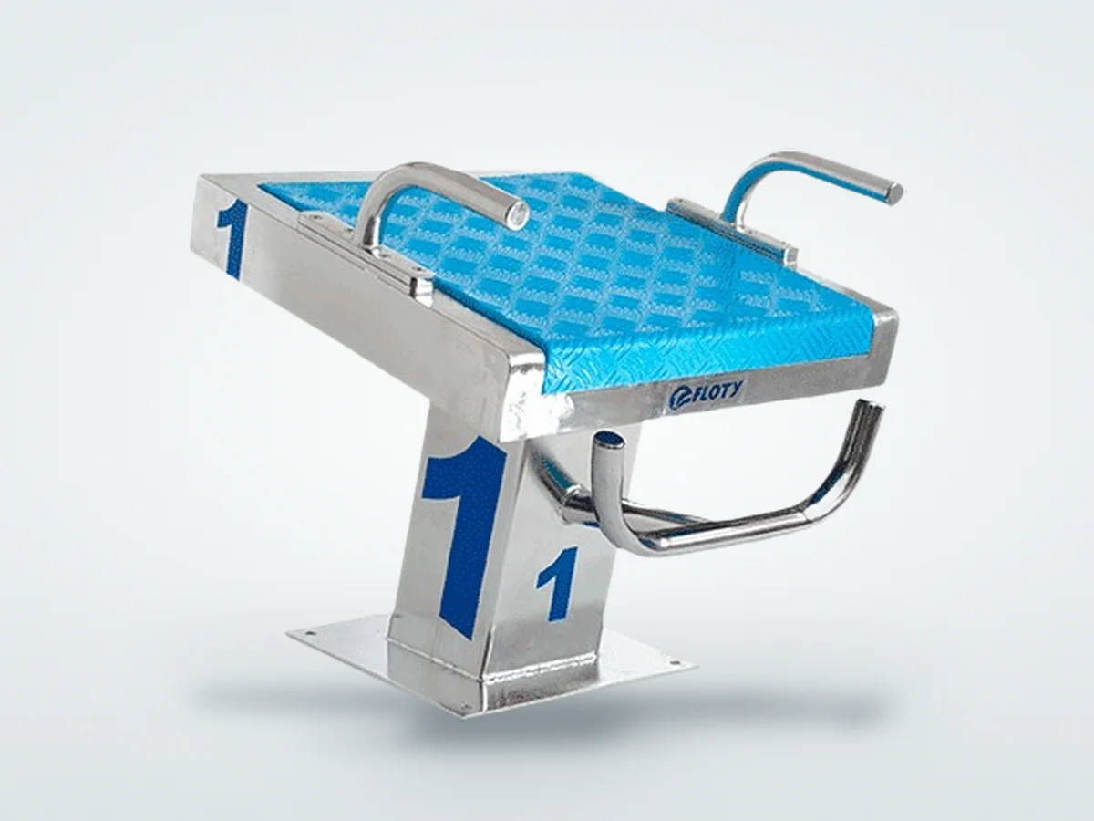 Bloco de partida de 1 apoio Floty em inox com base azul